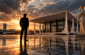 Representação editorial do Supremo Tribunal Federal e da Justiça em Brasília ao entardecer, simbolizando a confiança nas instituições