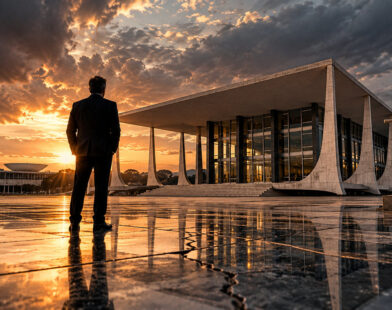 Representação editorial do Supremo Tribunal Federal e da Justiça em Brasília ao entardecer, simbolizando a confiança nas instituições