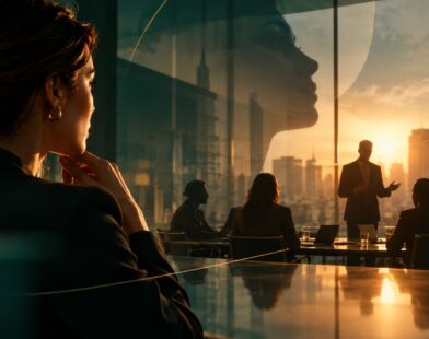 Executivos discutem a sucessão de liderança em reunião de conselho empresarial